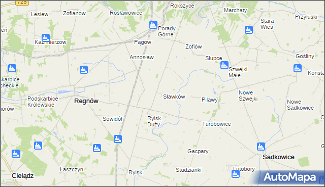 mapa Sławków gmina Regnów, Sławków gmina Regnów na mapie Targeo