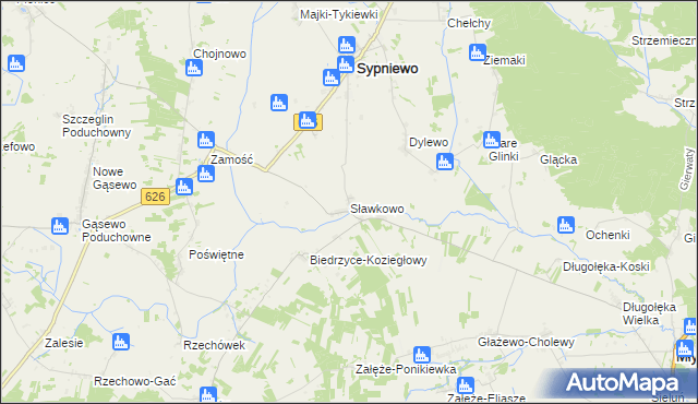mapa Sławkowo gmina Sypniewo, Sławkowo gmina Sypniewo na mapie Targeo