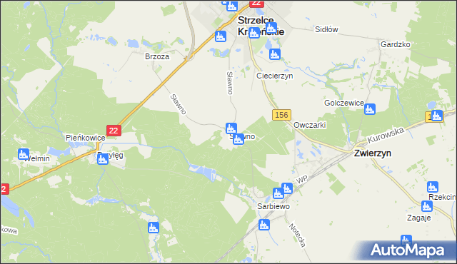 mapa Sławno gmina Strzelce Krajeńskie, Sławno gmina Strzelce Krajeńskie na mapie Targeo