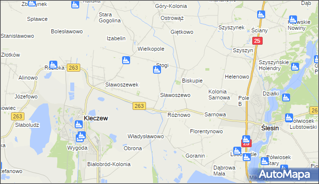 mapa Sławoszewo gmina Kleczew, Sławoszewo gmina Kleczew na mapie Targeo