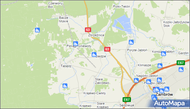 mapa Śledzie gmina Zambrów, Śledzie gmina Zambrów na mapie Targeo