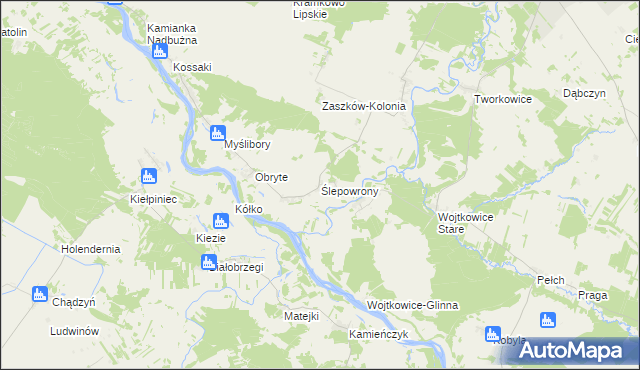 mapa Ślepowrony gmina Nur, Ślepowrony gmina Nur na mapie Targeo