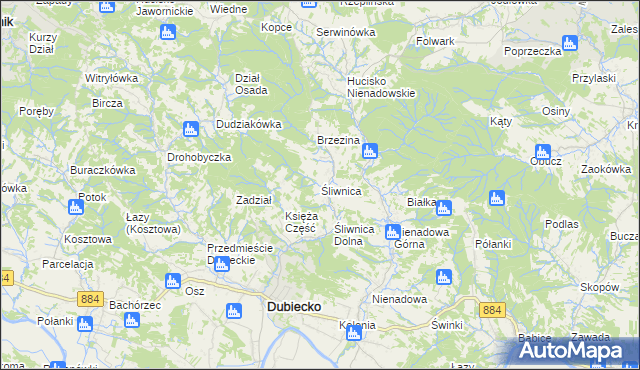 mapa Śliwnica gmina Dubiecko, Śliwnica gmina Dubiecko na mapie Targeo