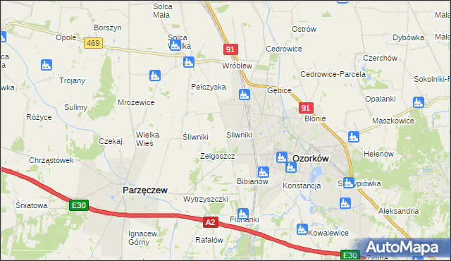 mapa Śliwniki gmina Ozorków, Śliwniki gmina Ozorków na mapie Targeo