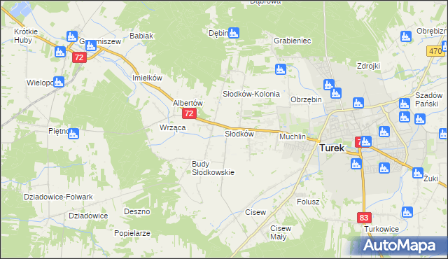 mapa Słodków gmina Turek, Słodków gmina Turek na mapie Targeo