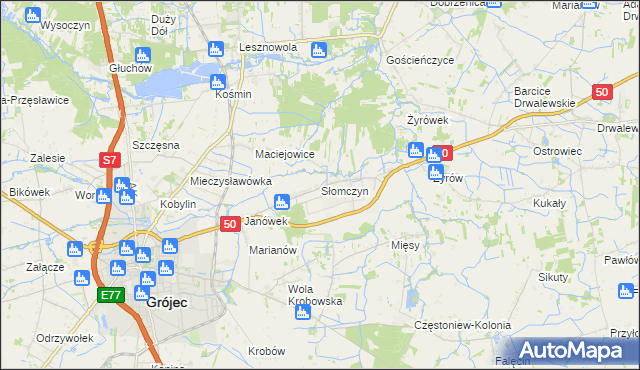 mapa Słomczyn gmina Grójec, Słomczyn gmina Grójec na mapie Targeo