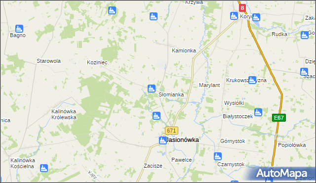 mapa Słomianka gmina Jasionówka, Słomianka gmina Jasionówka na mapie Targeo