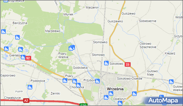 mapa Słomowo gmina Września, Słomowo gmina Września na mapie Targeo