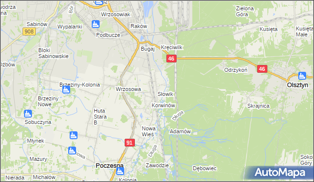 mapa Słowik gmina Poczesna, Słowik gmina Poczesna na mapie Targeo