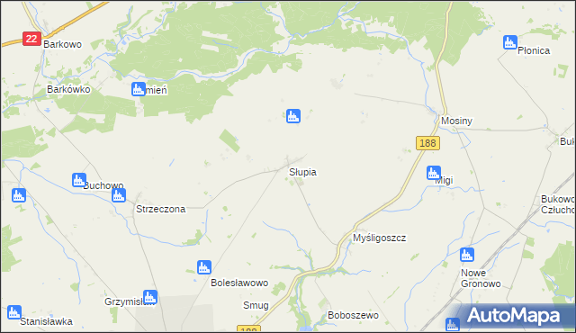 mapa Słupia gmina Debrzno, Słupia gmina Debrzno na mapie Targeo