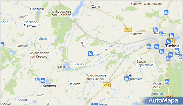 mapa Słupy gmina Tuchola, Słupy gmina Tuchola na mapie Targeo