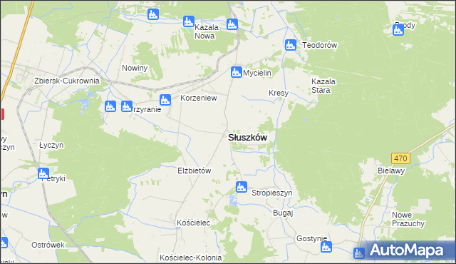 mapa Słuszków, Słuszków na mapie Targeo