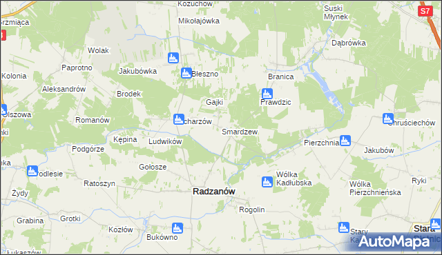 mapa Smardzew gmina Radzanów, Smardzew gmina Radzanów na mapie Targeo