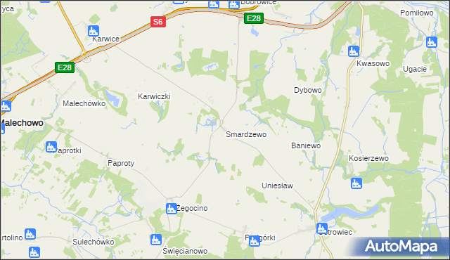 mapa Smardzewo gmina Sławno, Smardzewo gmina Sławno na mapie Targeo