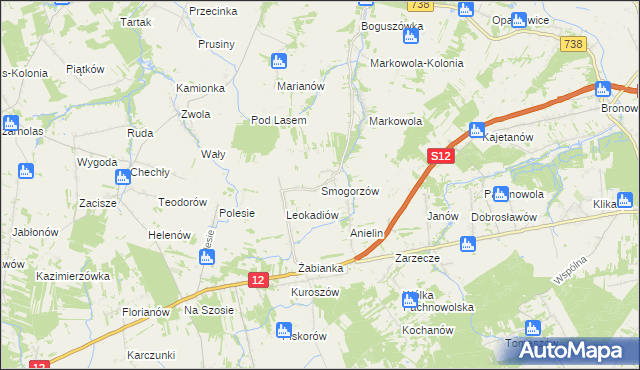 mapa Smogorzów gmina Puławy, Smogorzów gmina Puławy na mapie Targeo