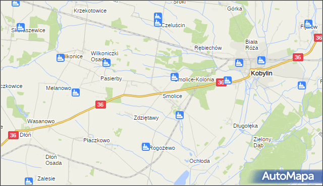 mapa Smolice gmina Kobylin, Smolice gmina Kobylin na mapie Targeo