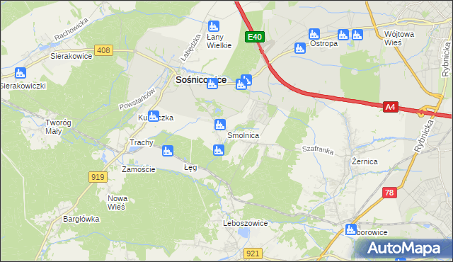 mapa Smolnica gmina Sośnicowice, Smolnica gmina Sośnicowice na mapie Targeo