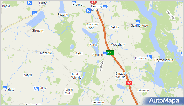 mapa Smolno gmina Małdyty, Smolno gmina Małdyty na mapie Targeo