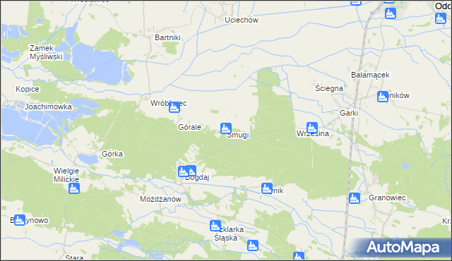 mapa Smugi gmina Sośnie, Smugi gmina Sośnie na mapie Targeo