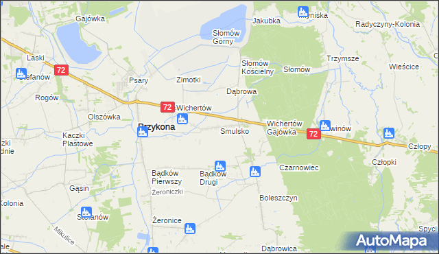 mapa Smulsko gmina Przykona, Smulsko gmina Przykona na mapie Targeo