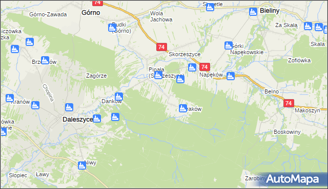 mapa Smyków gmina Daleszyce, Smyków gmina Daleszyce na mapie Targeo