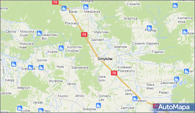 mapa Smyków powiat konecki, Smyków powiat konecki na mapie Targeo