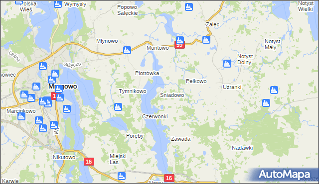 mapa Śniadowo gmina Mrągowo, Śniadowo gmina Mrągowo na mapie Targeo