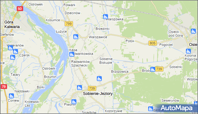 mapa Sobienie Biskupie, Sobienie Biskupie na mapie Targeo