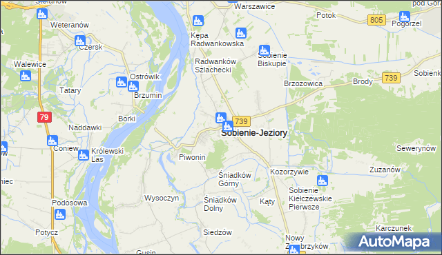 mapa Sobienie-Jeziory, Sobienie-Jeziory na mapie Targeo