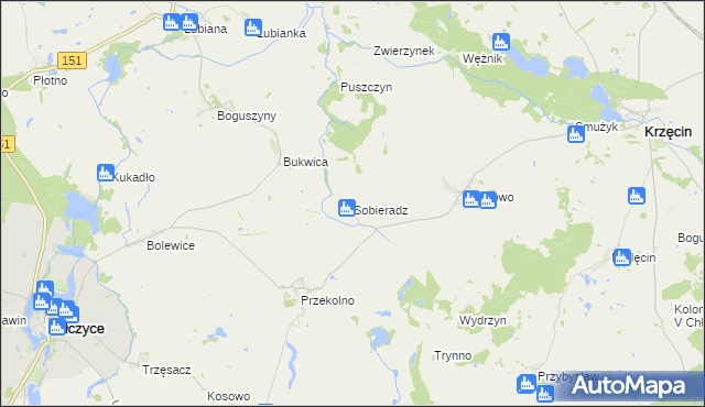 mapa Sobieradz gmina Krzęcin, Sobieradz gmina Krzęcin na mapie Targeo