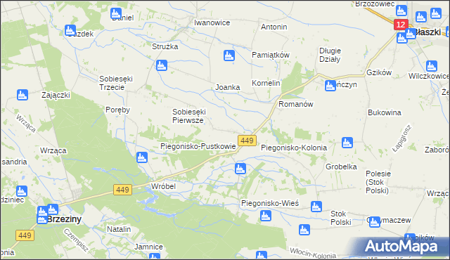 mapa Sobiesęki gmina Brzeziny, Sobiesęki gmina Brzeziny na mapie Targeo