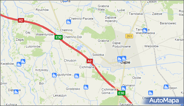 mapa Sobótka gmina Dąbie, Sobótka gmina Dąbie na mapie Targeo