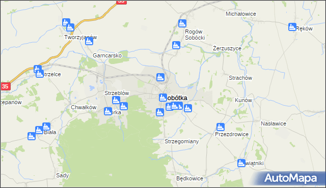 mapa Sobótka powiat wrocławski, Sobótka powiat wrocławski na mapie Targeo