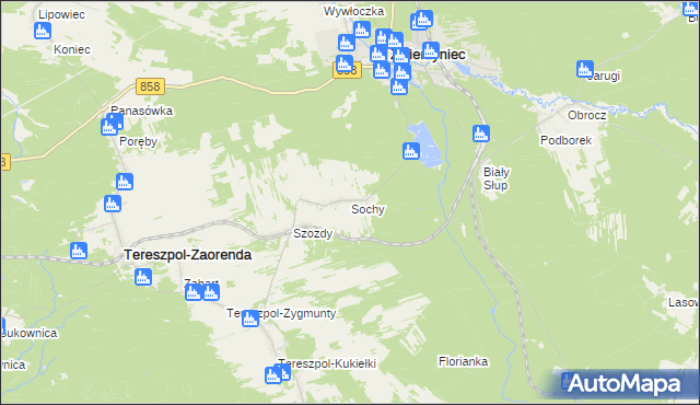 mapa Sochy gmina Zwierzyniec, Sochy gmina Zwierzyniec na mapie Targeo