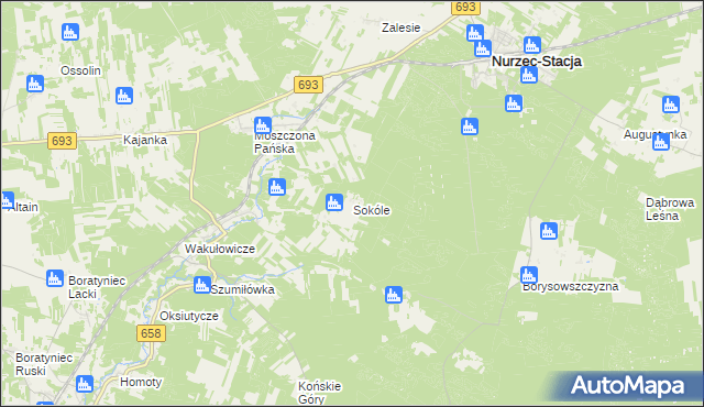 mapa Sokóle gmina Nurzec-Stacja, Sokóle gmina Nurzec-Stacja na mapie Targeo