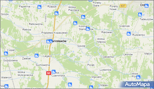 mapa Sokóle gmina Stanisławów, Sokóle gmina Stanisławów na mapie Targeo