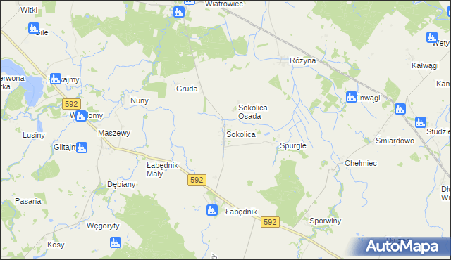 mapa Sokolica gmina Bartoszyce, Sokolica gmina Bartoszyce na mapie Targeo