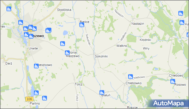 mapa Sokolniki gmina Maszewo, Sokolniki gmina Maszewo na mapie Targeo