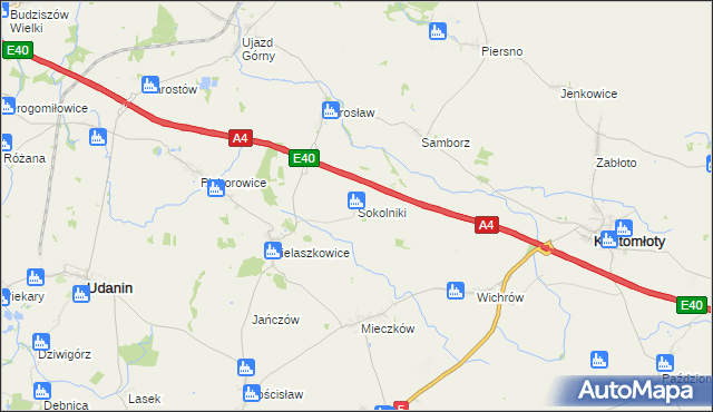 mapa Sokolniki gmina Udanin, Sokolniki gmina Udanin na mapie Targeo
