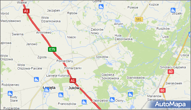 mapa Sokołów gmina Gostynin, Sokołów gmina Gostynin na mapie Targeo