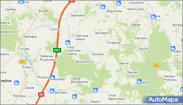 mapa Sokołów gmina Sieradz, Sokołów gmina Sieradz na mapie Targeo