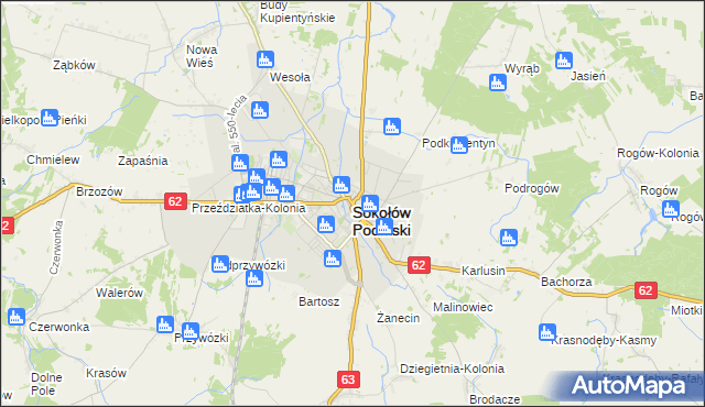 mapa Sokołów Podlaski, Sokołów Podlaski na mapie Targeo