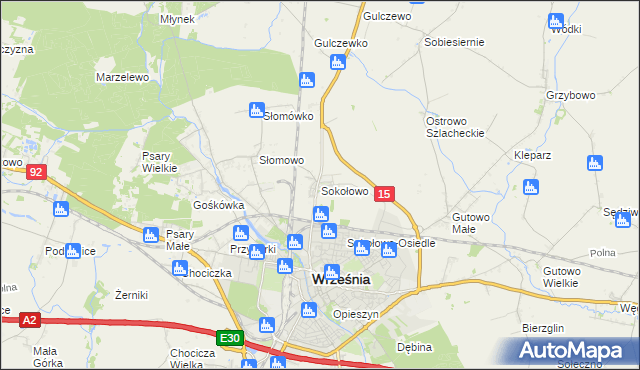 mapa Sokołowo gmina Września, Sokołowo gmina Września na mapie Targeo