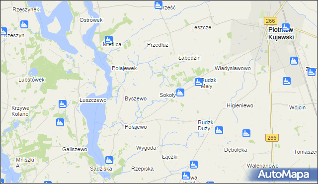 mapa Sokoły gmina Piotrków Kujawski, Sokoły gmina Piotrków Kujawski na mapie Targeo