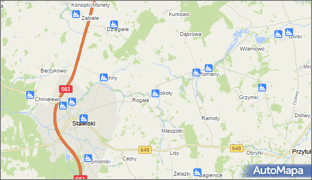 mapa Sokoły gmina Stawiski, Sokoły gmina Stawiski na mapie Targeo