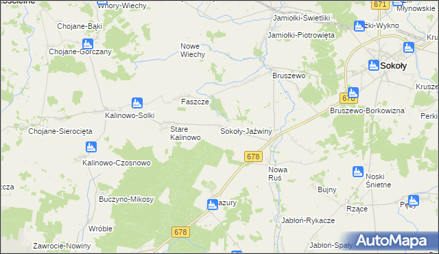 mapa Sokoły-Jaźwiny, Sokoły-Jaźwiny na mapie Targeo