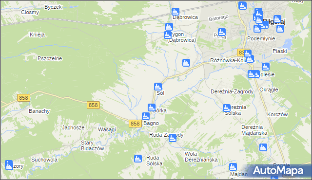 mapa Sól gmina Biłgoraj, Sól gmina Biłgoraj na mapie Targeo