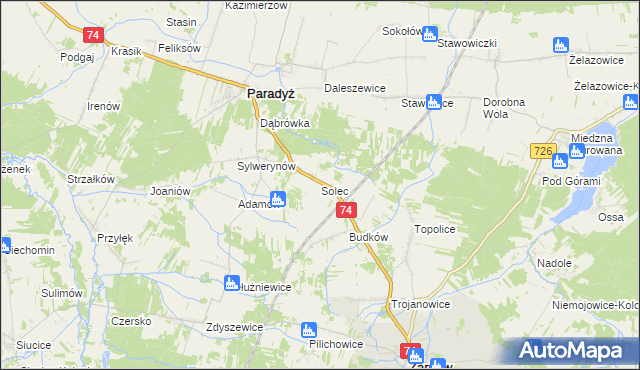 mapa Solec gmina Paradyż, Solec gmina Paradyż na mapie Targeo