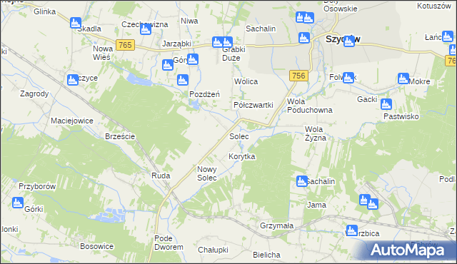 mapa Solec gmina Szydłów, Solec gmina Szydłów na mapie Targeo