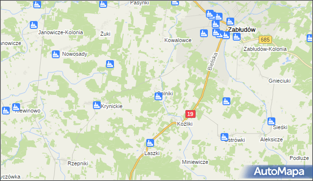 mapa Solniki gmina Zabłudów, Solniki gmina Zabłudów na mapie Targeo